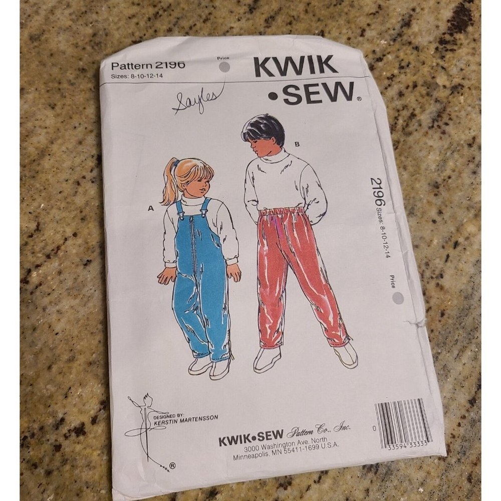 Kwik Sew 2196 Vintage Childs Rain & Ski Pants Bibs Pattern Size 8-10-12-14